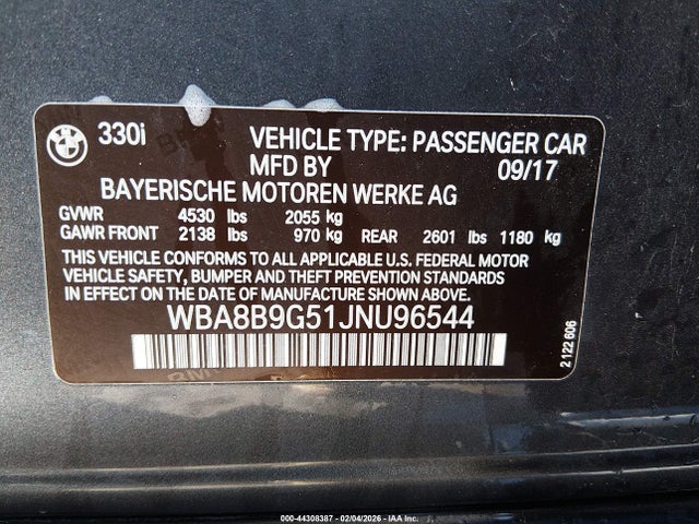Продаж на аукціоні авто 2018 Bmw 330i, vin: WBA8B9G51JNU96544, номер лоту: 44308387