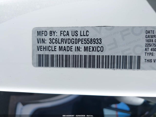 Продаж на аукціоні авто 2023 Ram Promaster 2500 High Roof 159 Wb, vin: 3C6LRVDG0PE558933, номер лоту: 44308397