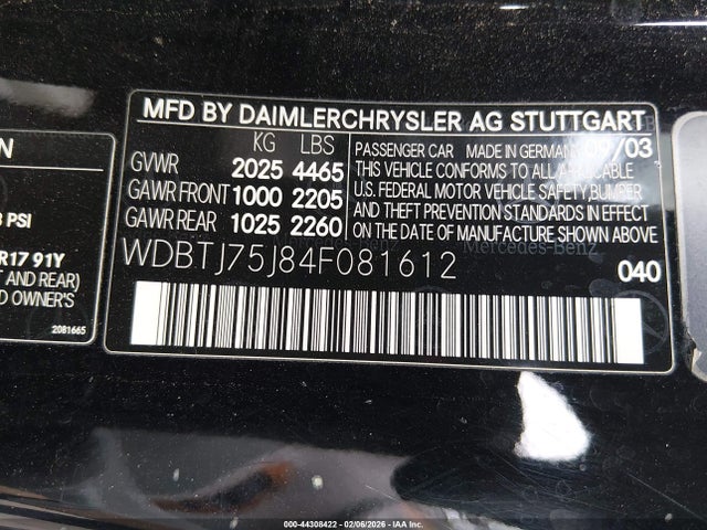 2004 MERCEDES-BENZ CLK 500 WDBTJ75J84F081612 Photo 8