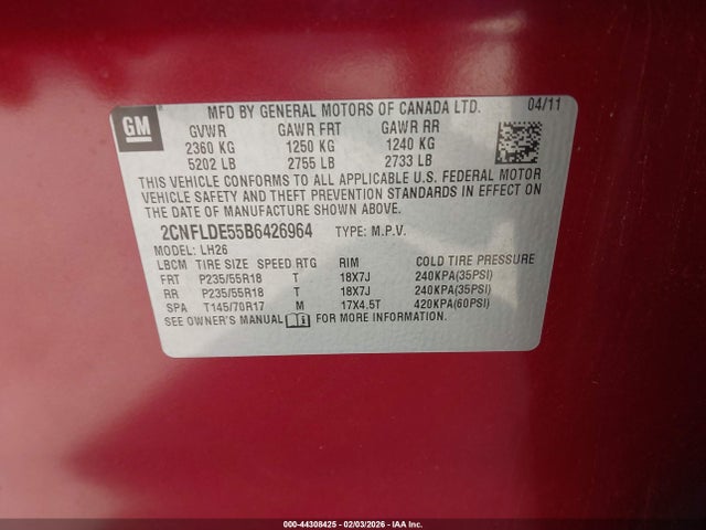 2011 CHEVROLET EQUINOX 2CNFLDE55B6426964 Photo 8