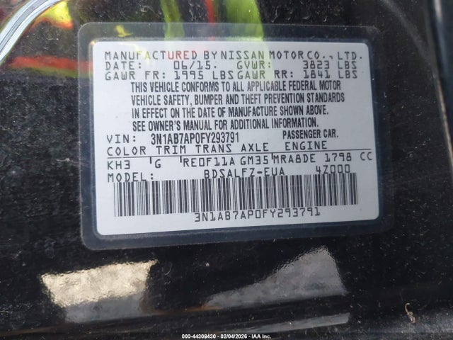 3N1AB7AP0FY293791 Nissan Sentra Fe+ S
