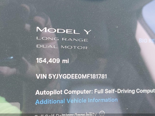 5YJYGDEE0MF181781 Tesla Model Y Long Range Dual Motor All-wheel Drive