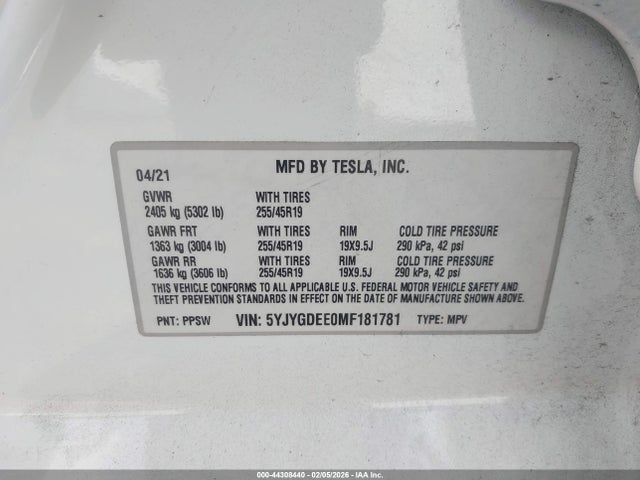 2021 TESLA MODEL Y 5YJYGDEE0MF181781 Photo 8
