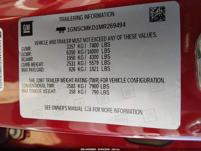 1GNSCMKD1MR269494 Chevrolet Tahoe 2wd Ls