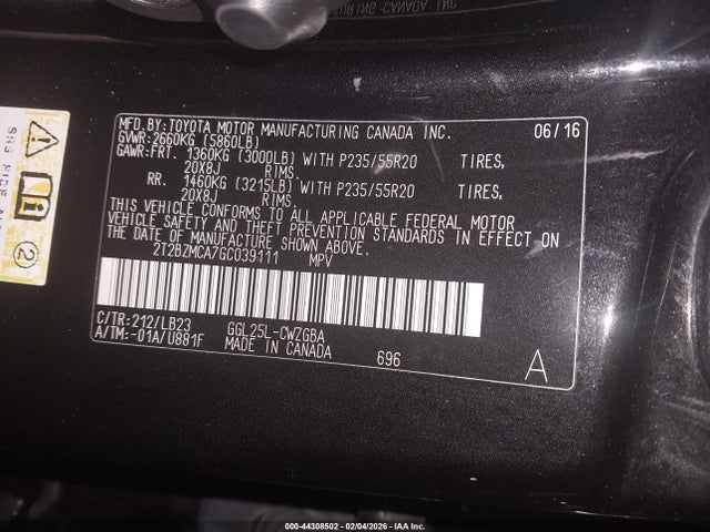 Продажа на аукционе авто 2016 Lexus Rx 350, vin: 2T2BZMCA7GC039111, номер лота: 44308502
