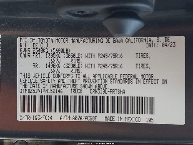 3TMDZ5BN1PM152146 Toyota Tacoma Sr5 V6
