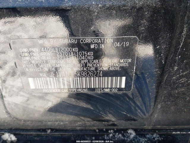 Aukcja sprzedaży 2019 Subaru Wrx Premium, vin: JF1VA1C65K9826274, numer aukcji: 44308523