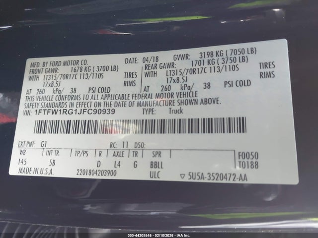 1FTFW1RG1JFC90939 Ford F-150 Raptor