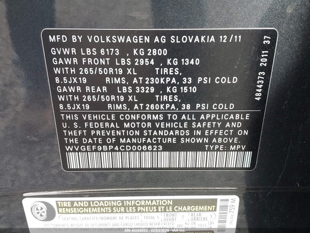 2012 VOLKSWAGEN TOUAREG WVGEF9BP4CD006623 Photo 8