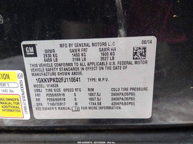 1GKKVPKD2FJ110641 GMC Acadia Sle-2