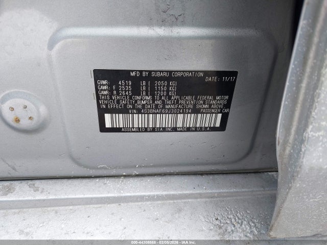 2018 Subaru Legacy 2.5i Premium მანქანა იყიდება აუქციონზე, vin: 4S3BNAF69J3024194, აუქციონის ნომერი: 44308588