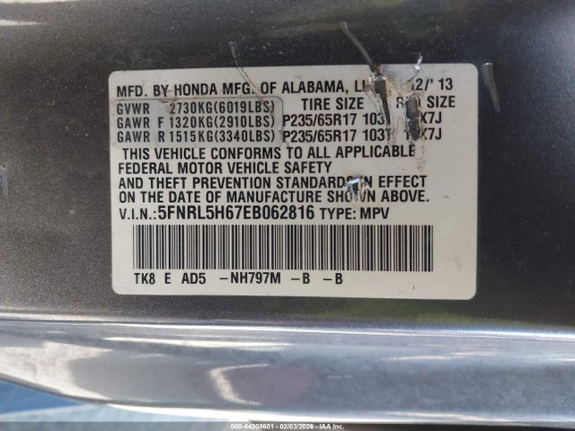 Honda Odyssey Ex-l 2014 5FNRL5H67EB062816 Image 9