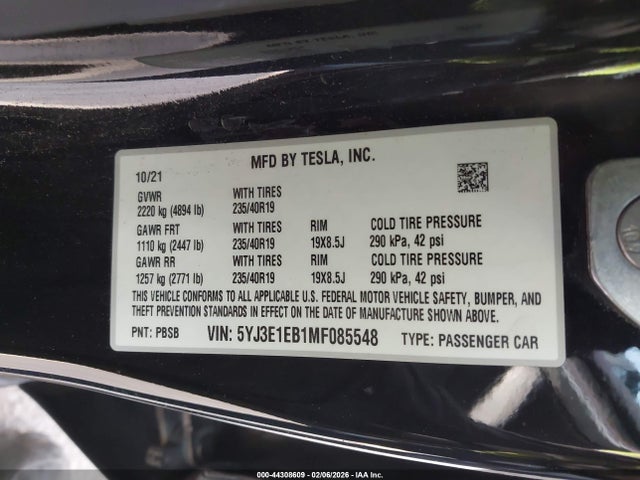 2021 TESLA MODEL 3 5YJ3E1EB1MF085548 Photo 8