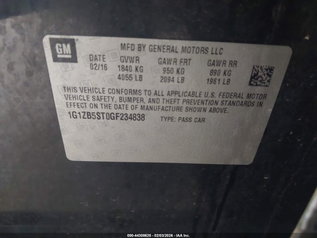 1G1ZB5ST0GF234838 Chevrolet MALIBU LS