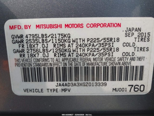 2016 MITSUBISHI OUTLANDER JA4AD3A3XGZ013339 Photo 8
