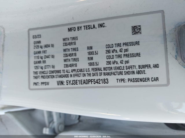 Aukcja sprzedaży 2023 Tesla Model 3 Rear-wheel Drive, vin: 5YJ3E1EA0PF542183, numer aukcji: 44308652