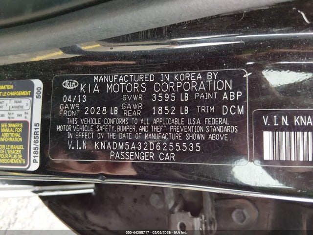 2013 Kia Rio Lx მანქანა იყიდება აუქციონზე, vin: KNADM5A32D6255535, აუქციონის ნომერი: 44308717
