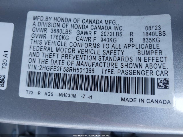 Honda Civic Sport 2024 2HGFE2F58RH501366 Image 9