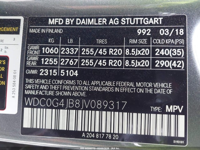 WDC0G4JB8JV089317 Mercedes-Benz GLC 300