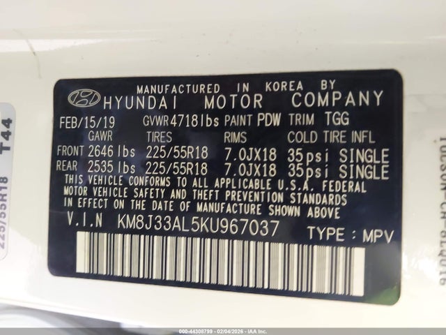 KM8J33AL5KU967037 Hyundai TUCSON SEL