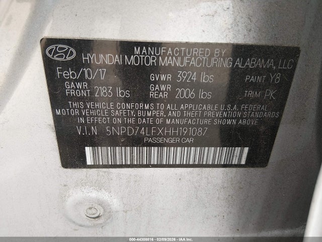 5NPD74LFXHH191087 Hyundai ELANTRA SE
