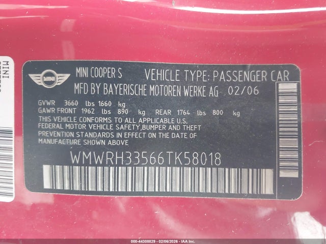 2006 MINI COOPER S WMWRH33566TK58018 Photo 8