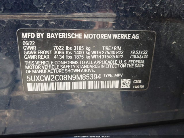 Продажа на аукционе авто 2022 Bmw X7 Xdrive40i, vin: 5UXCW2C08N9M85394, номер лота: 44308840
