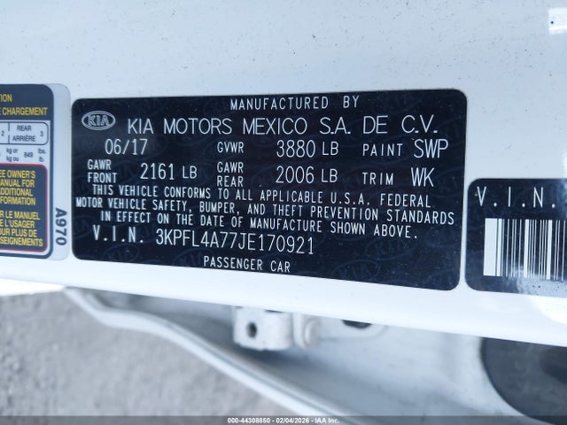 3KPFL4A77JE170921 KIA FORTE LX