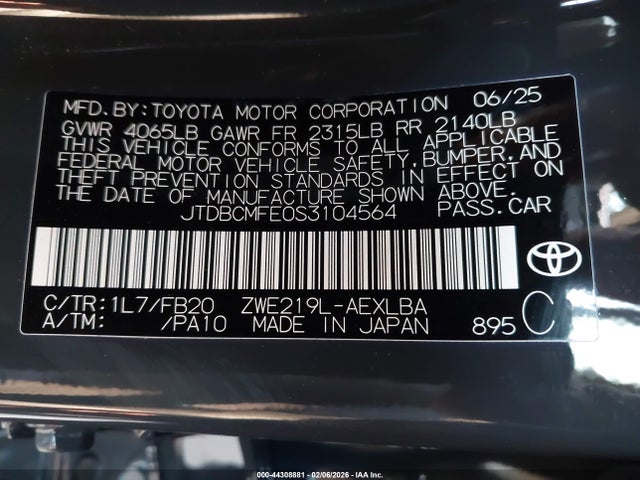 JTDBCMFE0S3104564 Toyota Corolla Hybrid Le