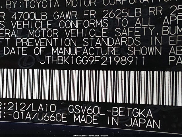 Продаж на аукціоні авто 2015 Lexus Es 350, vin: JTHBK1GG9F2198911, номер лоту: 44308901