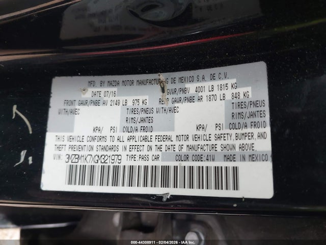 Aukcja sprzedaży 2016 Mazda Mazda3 I Sport, vin: 3MZBM1K7XGM321979, numer aukcji: 44308911