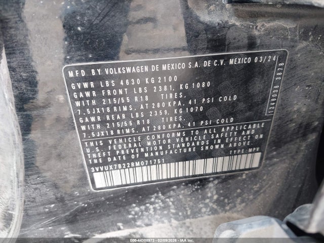 44308973 :رقم المزاد ، 3VVUX7B22RM071751 vin ، 2024 Volkswagen Taos 1.5t Se مزاد بيع