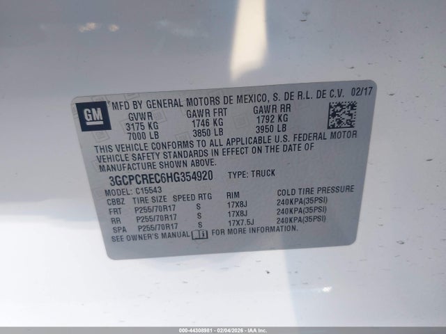3GCPCREC6HG354920 Chevrolet Silverado 1500 1lt