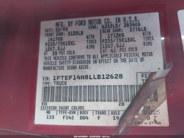 1990 FORD F150 1FTEF14N8LLB12628 Photo 8