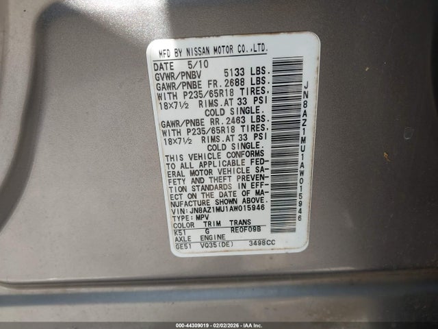 2010 NISSAN MURANO JN8AZ1MU1AW015946 Photo 8