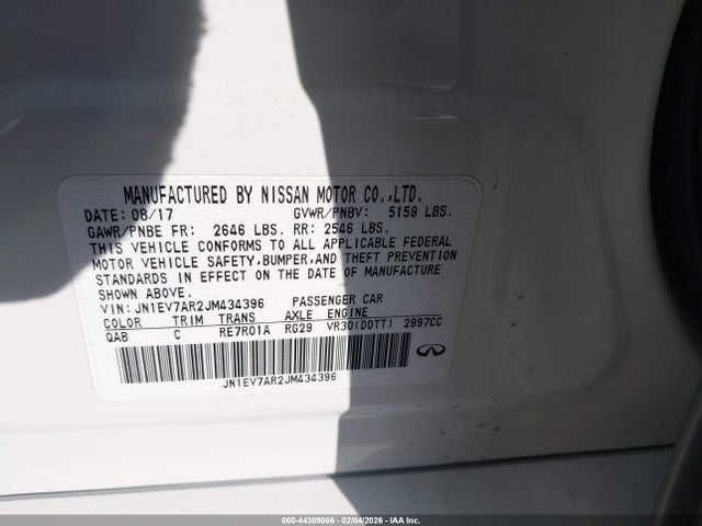 Aukcja sprzedaży 2018 Infiniti Q50 3.0t Luxe, vin: JN1EV7AR2JM434396, numer aukcji: 44309066