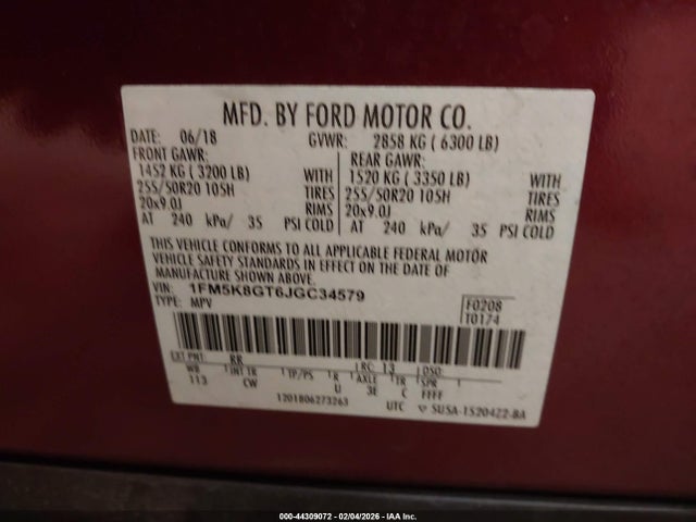 2018 FORD EXPLORER 1FM5K8GT6JGC34579 Photo 8