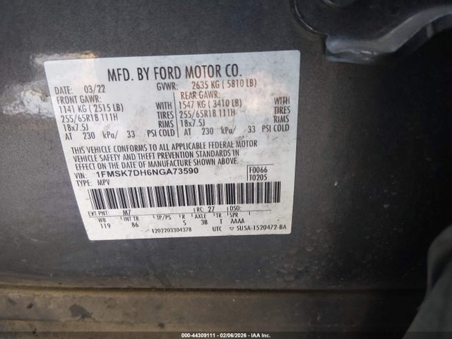 Ford EXPLORER XLT 2022 1FMSK7DH6NGA73590 Image 9