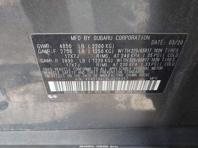 4S4BTAACXL3206357 Subaru Outback