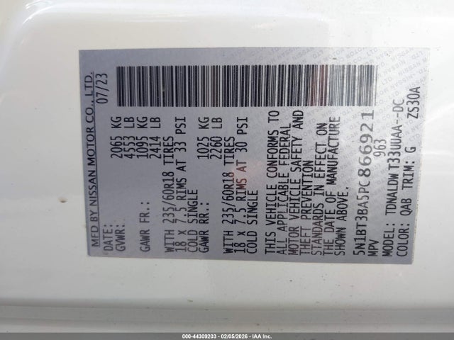5N1BT3BA5PC866921 Nissan Rogue Sv Fwd
