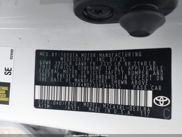 Toyota COROLLA LE 2025 5YFB4MDE3SP344215 Image 9