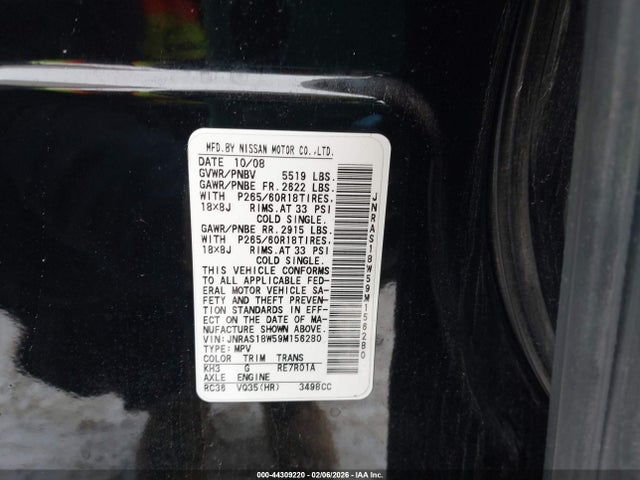 Aukcja sprzedaży 2009 Infiniti Fx35, vin: JNRAS18W59M156280, numer aukcji: 44309220