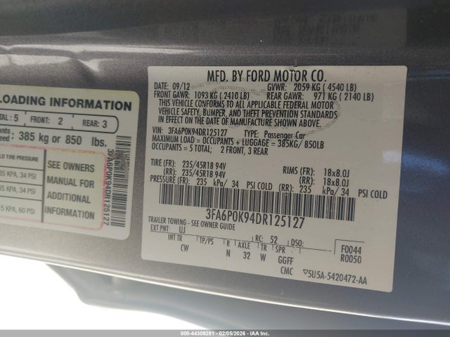 2013 FORD FUSION 3FA6P0K94DR125127 Photo 8