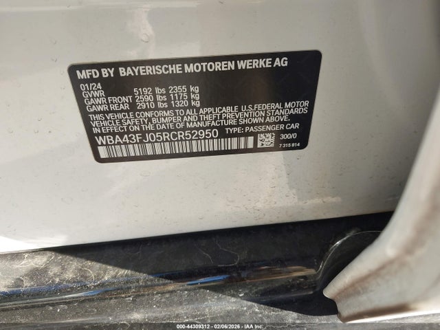 Продажа на аукционе авто 2024 Bmw 530i, vin: WBA43FJ05RCR52950, номер лота: 44309312