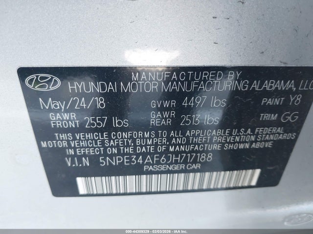 5NPE34AF6JH717188 Hyundai Sonata Sel+