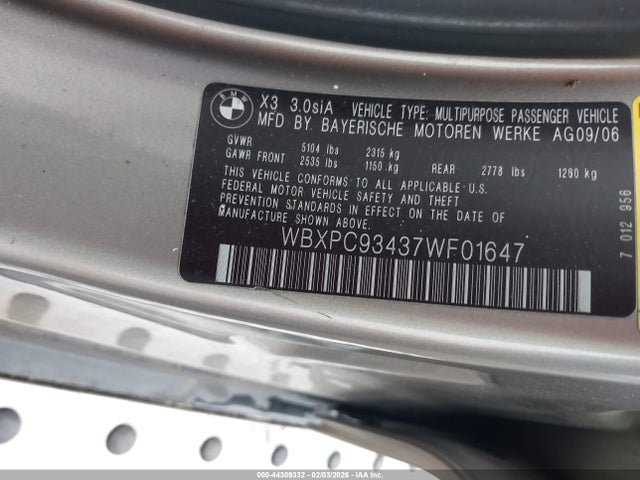 2007 BMW X3 WBXPC93437WF01647 Photo 8