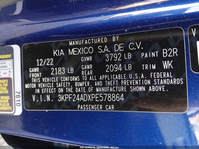 3KPF24ADXPE578864 KIA Forte Lxs