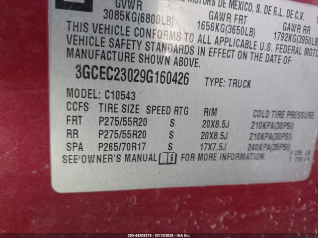 Aukcja sprzedaży 2009 Chevrolet Silverado 1500 Lt, vin: 3GCEC23029G160426, numer aukcji: 44309379