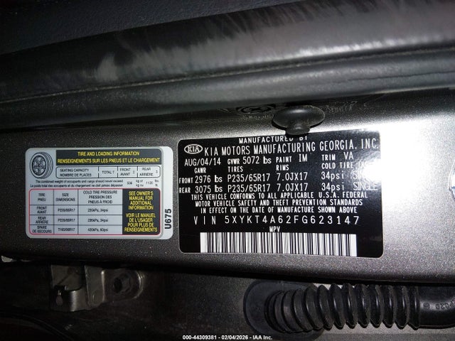 KIA SORENTO LX 2015 5XYKT4A62FG623147 Image 9