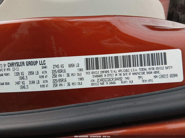 Aukcja sprzedaży 2012 Dodge Grand Caravan Sxt, vin: 2C4RDGCG6CR184092, numer aukcji: 44309388